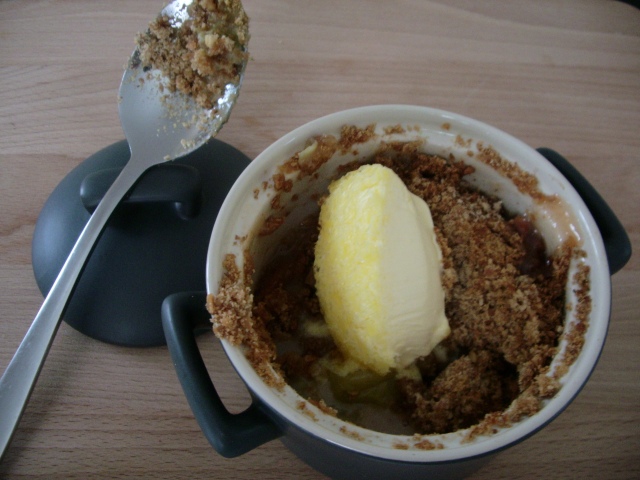Gooseberry crumble with clotted cream